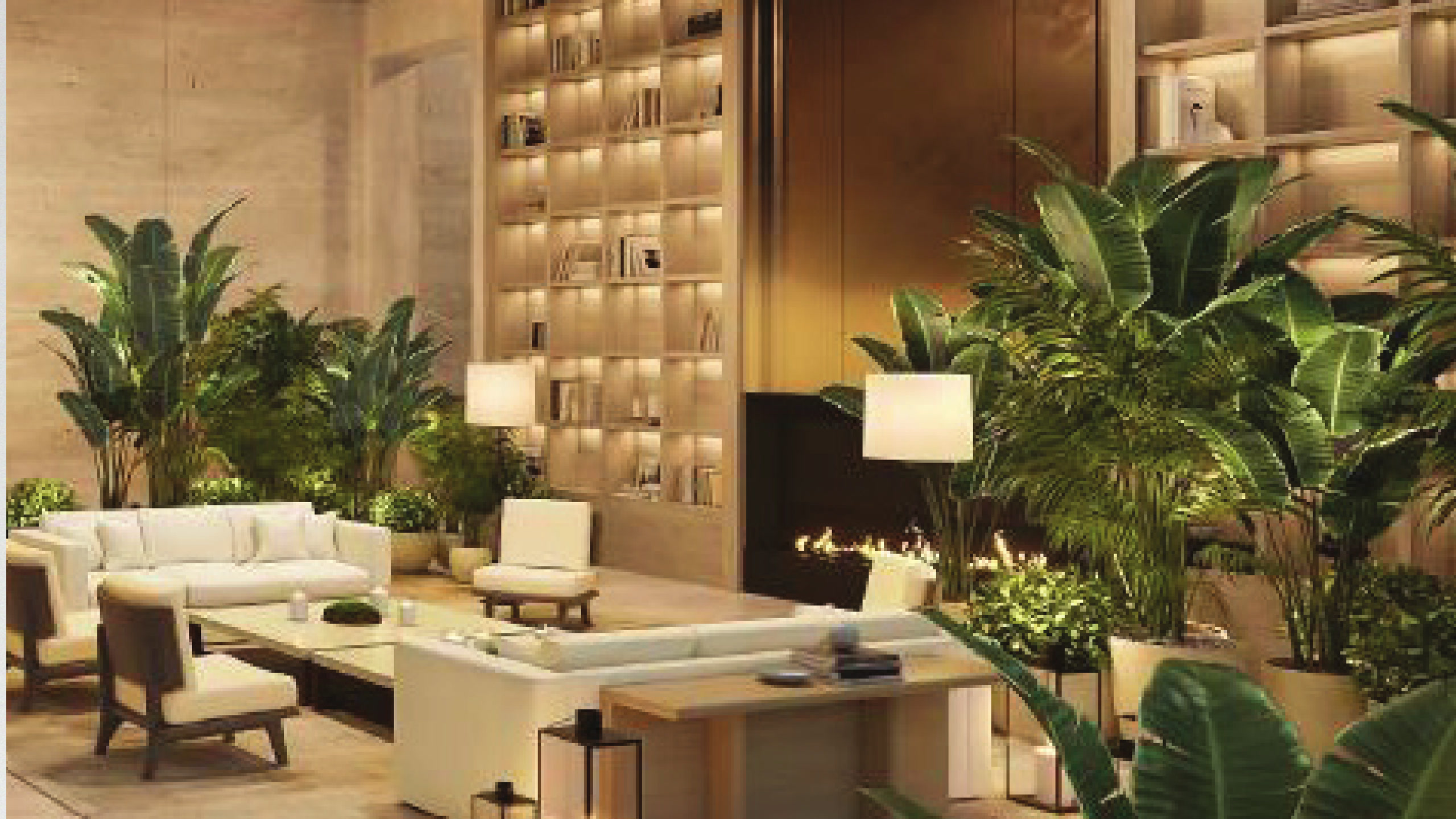 A residence lounge with fireplace